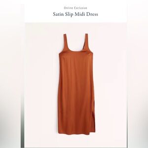 Abercrombie Burnt Orange Satin Slip midi Dress sz L